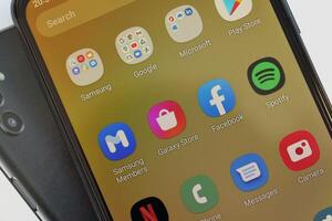 KYIV, UKRAINE - 4 MAY, 2023 Samsung Galaxy A04 Android smartphone has 6.5-inch PLS LCD panel with Infinity-V design photo