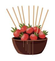 Fresh strawberry dessert in a chocolate bowl icon isolated vector