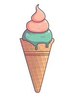 Melting vanilla ice cream on waffle backdrop icon isolated vector