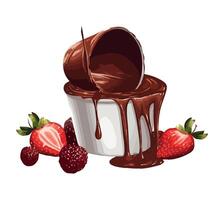 Fresh strawberry dessert with chocolate and cream icon isolated vector