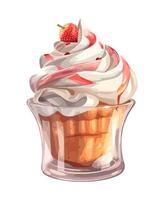 Sweet ice cream with whipped cream and berries icon isolated vector