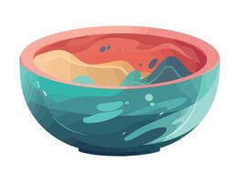 Abstract bowl icon on blue wave backdrop icon isolated vector