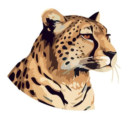 Majestic cheetah watching in African savannah icon isolated