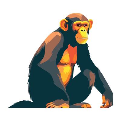 Cute monkey sitting in tropical rainforest illustration icon isolated