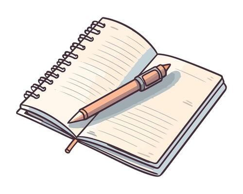 Blank notebook page with pen icon isolated