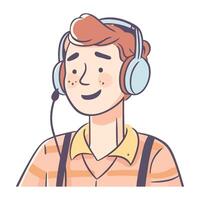 Smiling boy listening to music with headphones icon isolated vector