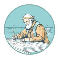 One person, an engineer, sketches blueprint designs icon isolated vector