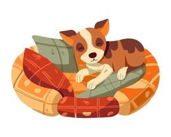 Cute puppy resting in pillows icon isolated vector