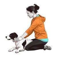 Cute puppy playing with owner, purebred loyalty icon isolated vector