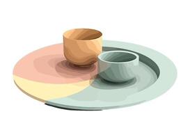 plate and cups on white backdrop icon isolated vector