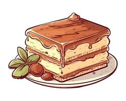 Layered chocolate cake with whipped cream icing icon isolated vector