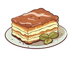 Whipped cream and chocolate layered sweet pie icon isolated vector