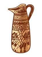 Ancient pottery jar with ornate design icon isolated vector