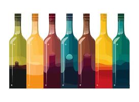 Multi colored wine bottle on transparent backdrop icon isolated vector