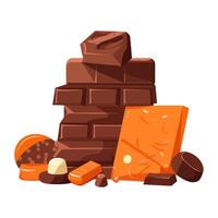 Cute cartoon cookie icon, chocolate bar icon isolated vector