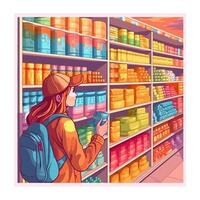 One person choosing food in supermarket aisle icon isolated vector