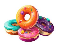 Multi colored donut with icing and sprinkles icon isolated vector