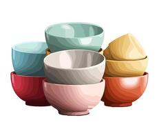 Multi colored crockery with ornate design icon isolated vector