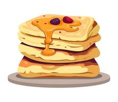Stack of homemade pancakes with berry syrup icon isolated vector