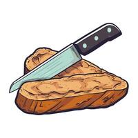 Fresh bread sliced with sharp kitchen knife icon isolated vector