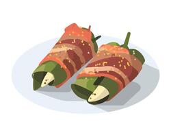 Fresh vegetables and bacon meal icon isolated vector