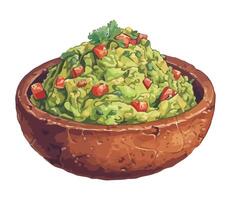 Fresh gourmet guacamole with avocado and tomato icon isolated vector