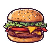 Grilled cheeseburger on sesame bun with fries icon isolated vector