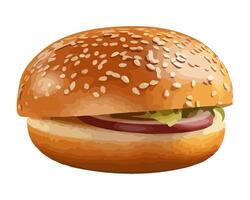 Grilled cheeseburger on sesame bun with tomato icon isolated vector