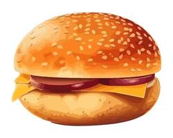 Grilled cheeseburger on sesame bun with fries icon isolated vector