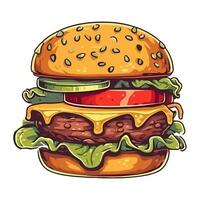Grilled cheeseburger on sesame bread icon isolated vector
