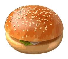 Grilled cheeseburger on sesame bun, fresh tomato icon isolated vector