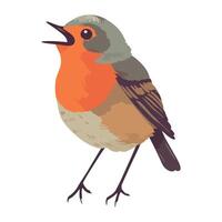 Cute finch perching on branch in winter icon isolated vector