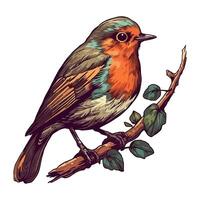 Small bird perching on twig in nature icon isolated vector