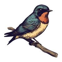 Small sparrow perching on branch, nature art icon isolated vector