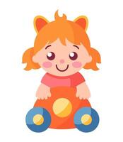 Smiling doll with toy car icon isolated vector