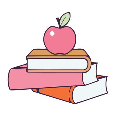 back to school books and apple illustration isolated