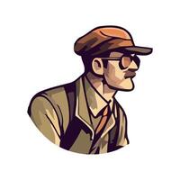 man with moustache and cap, vintage silhouette icon isolated vector