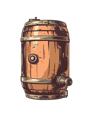Craft brewery icon on old fashioned wooden keg icon isolated