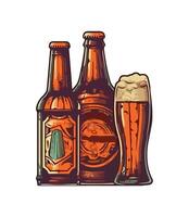 Foamy beer mug and bottles icon isolated vector