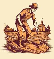 farmer worker digging with shovel on farm, design vector