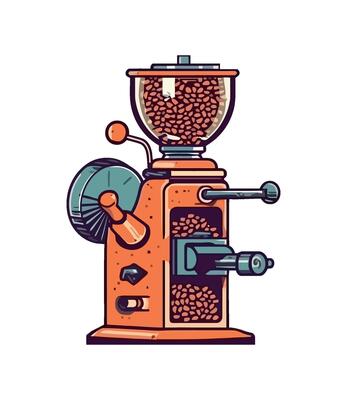 Old fashioned coffee maker with beans icon isolated