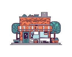 flat store building with trees icon isolated vector