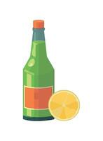 Refreshing lemon soda in a green bottle icon isolated vector
