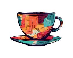 Hot mocha in decorative mug icon isolated vector