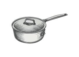 Metallic saucepan with handle icon isolated vector