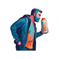 Confident man holding bottle, standing icon isolated vector