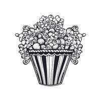 bucket of popcorn sketch icon isolated vector