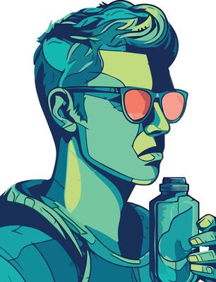 man in sunglasses and drinks water icon isolated