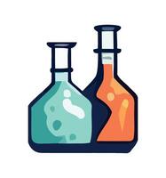 Transparent beaker with liquid on flat surface icon isolated vector
