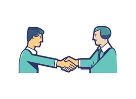 Two smiling employees shaking hands in office icon isolated vector